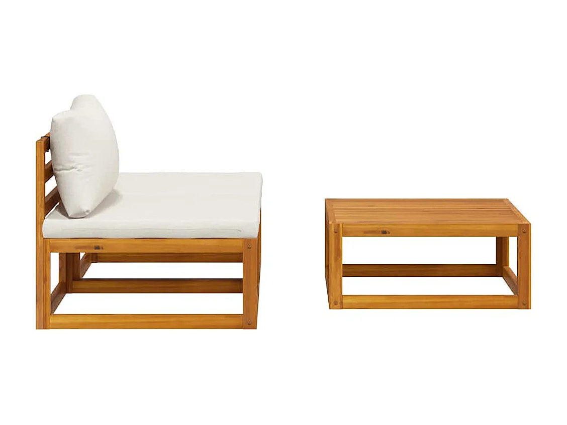 Salon de jardin 3 pcs avec coussins crème Bois d'acacia solide