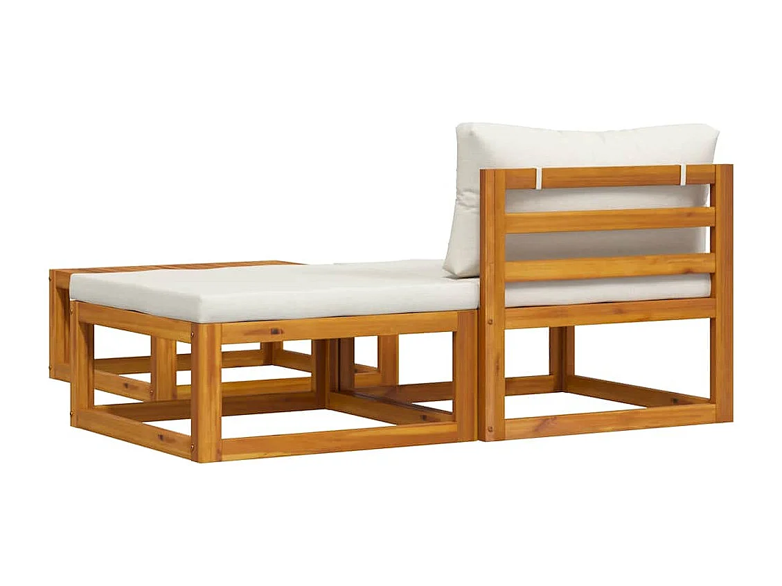 Salon de jardin 3 pcs avec coussins crème Bois d'acacia solide