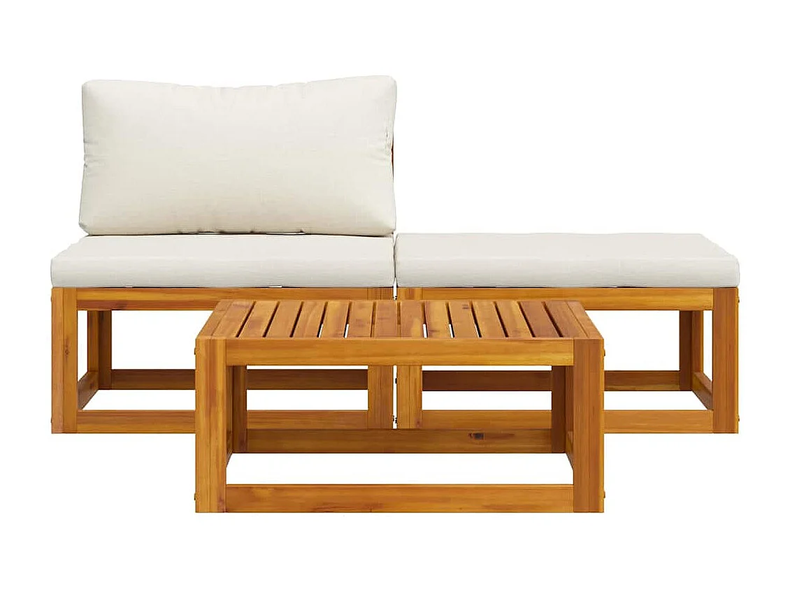 3-delige Loungeset met crèmekleurige kussens massief acaciahout