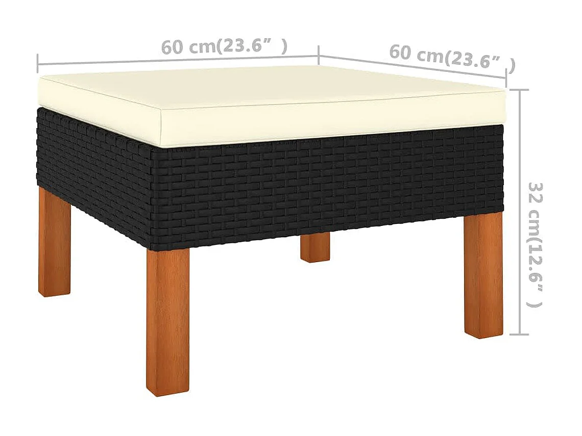3 pcs conj. lounge jardim vime PE e madeira de eucalipto maciça