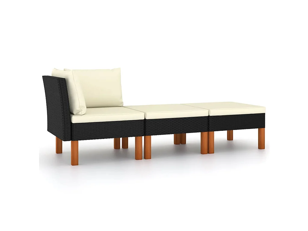 3-delige Loungeset poly rattan en massief eucalyptushout