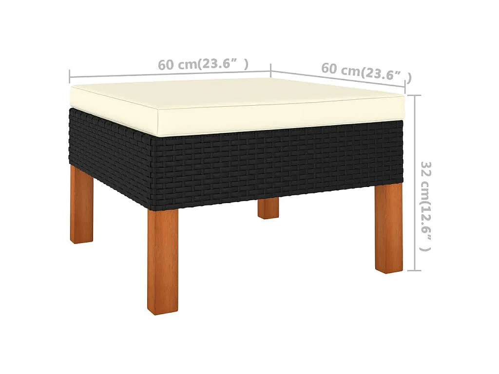 3-delige Loungeset poly rattan en massief eucalyptushout