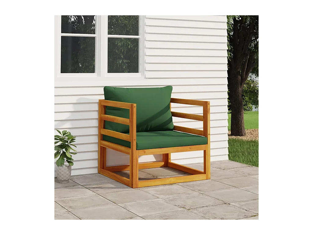 Chaise de jardin avec coussins verts bois massif d'acacia