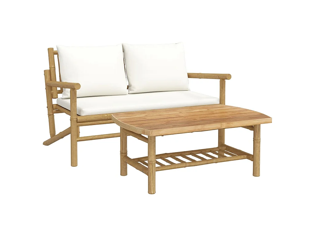 2-delige Loungeset met kussens bamboe crèmewit