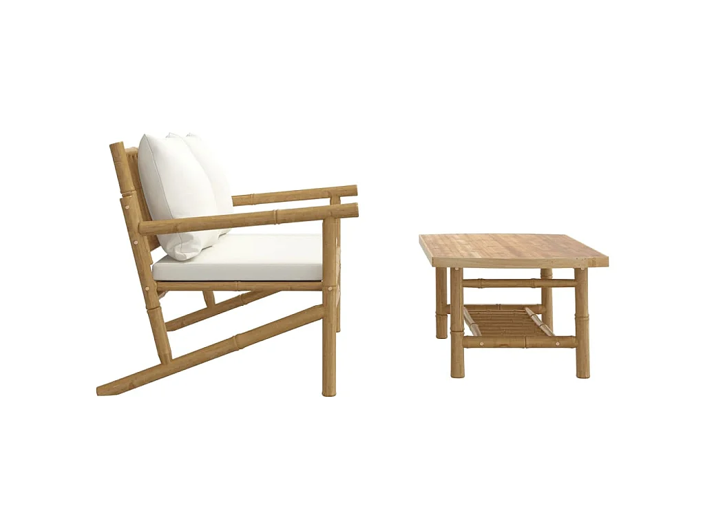 2-delige Loungeset met kussens bamboe crèmewit