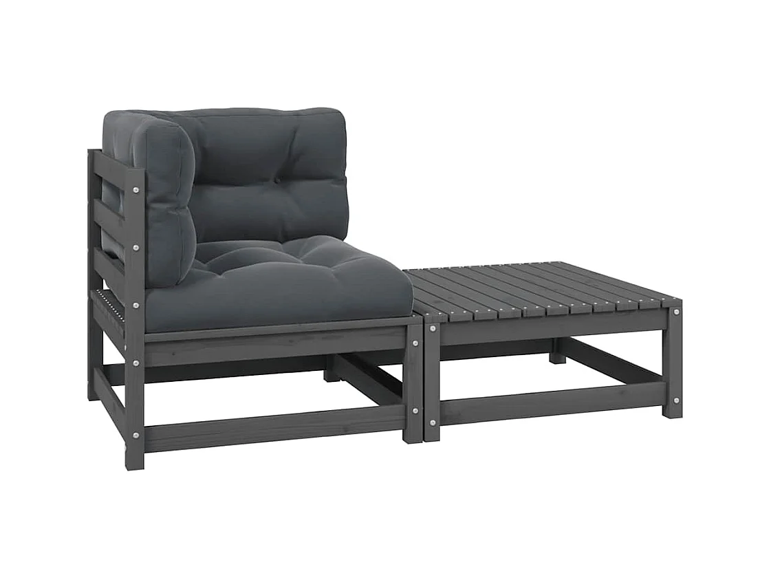 2-delige Loungeset met kussens massief grenenhout grijs