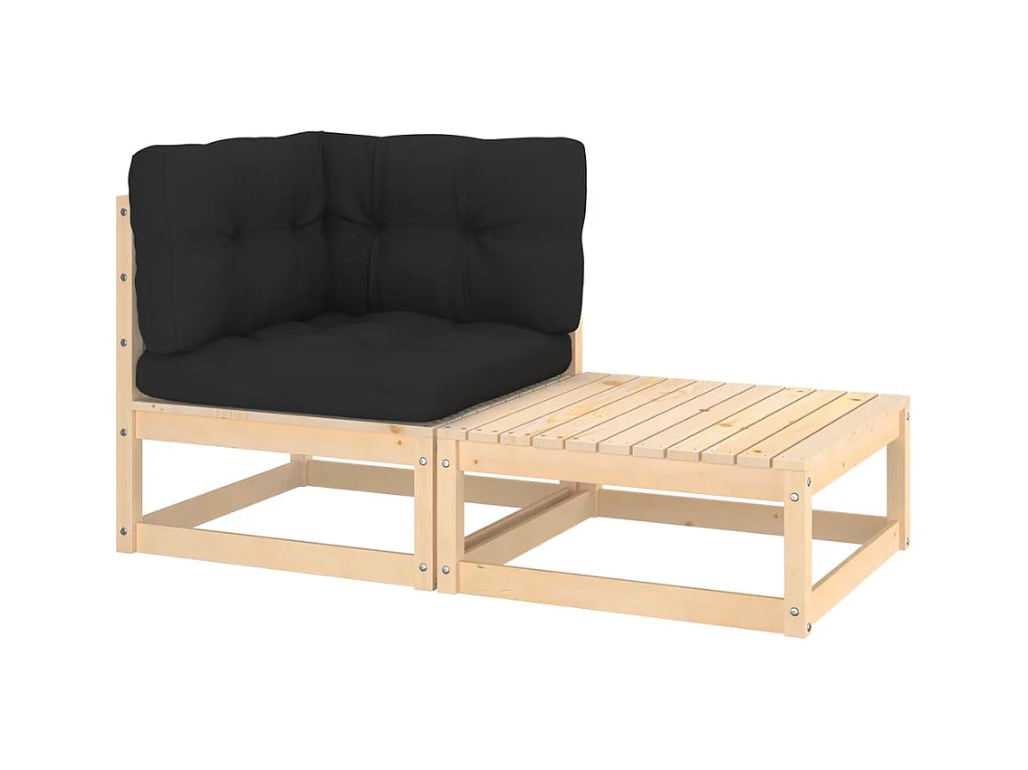 2-delige Loungeset met kussens massief grenenhout