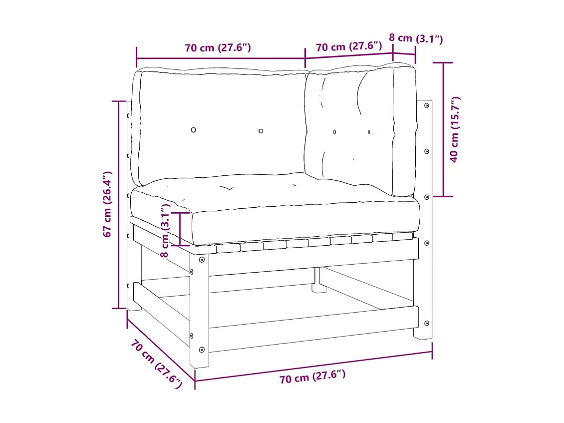 Salon de jardin 2 pcs avec coussins Bois de pin massif