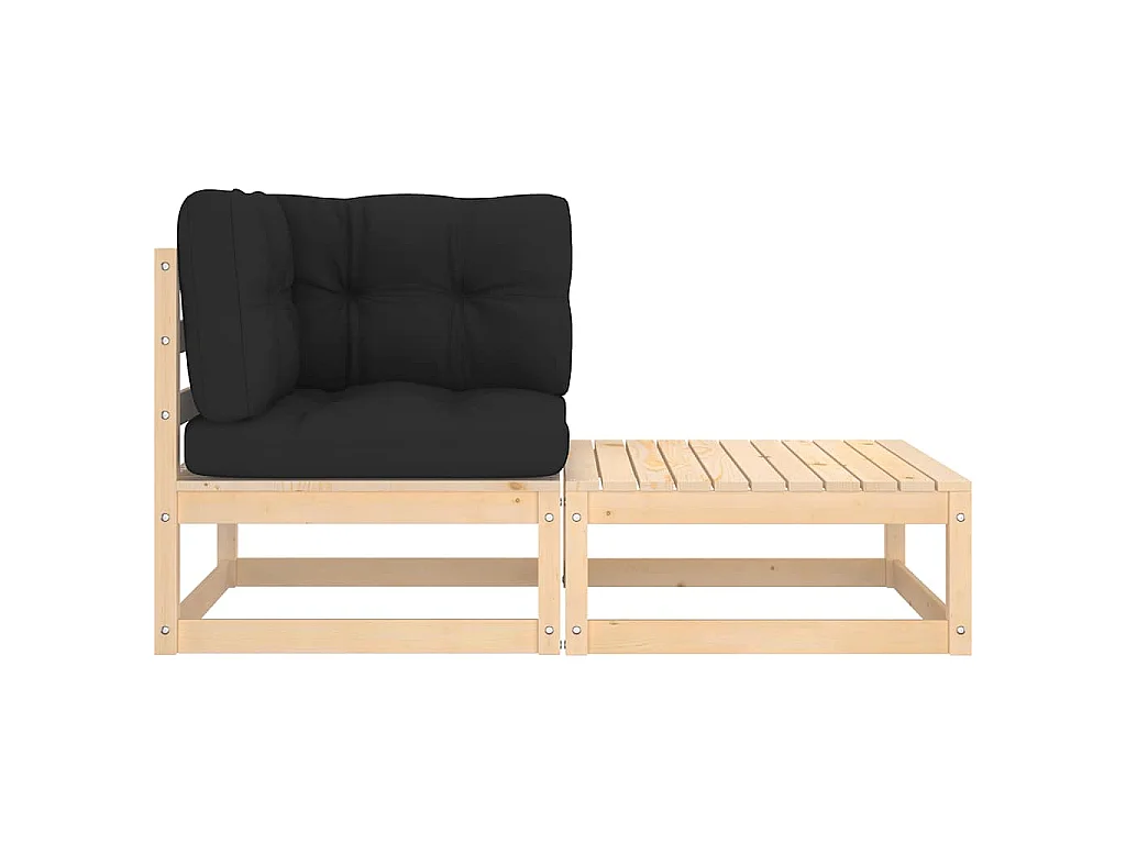 2-tlg. Garten-Lounge-Set mit Kissen Kiefer Massivholz