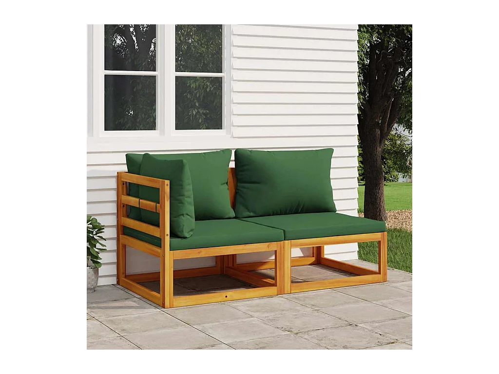 Salon de jardin avec coussins 2 pcs bois massif acacia