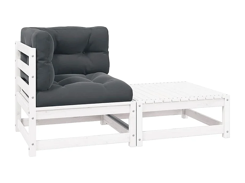 2-delige Loungeset met kussens massief grenenhout wit