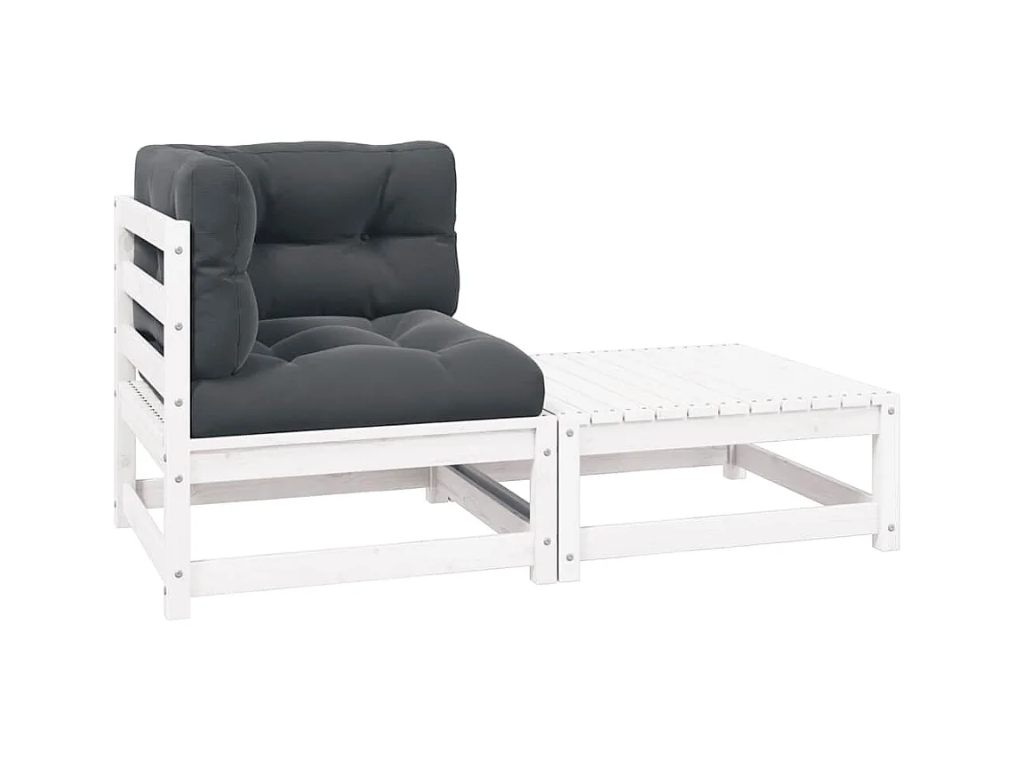 2-tlg. Garten-Lounge-Set mit Kissen Weiß Kiefer Massivholz