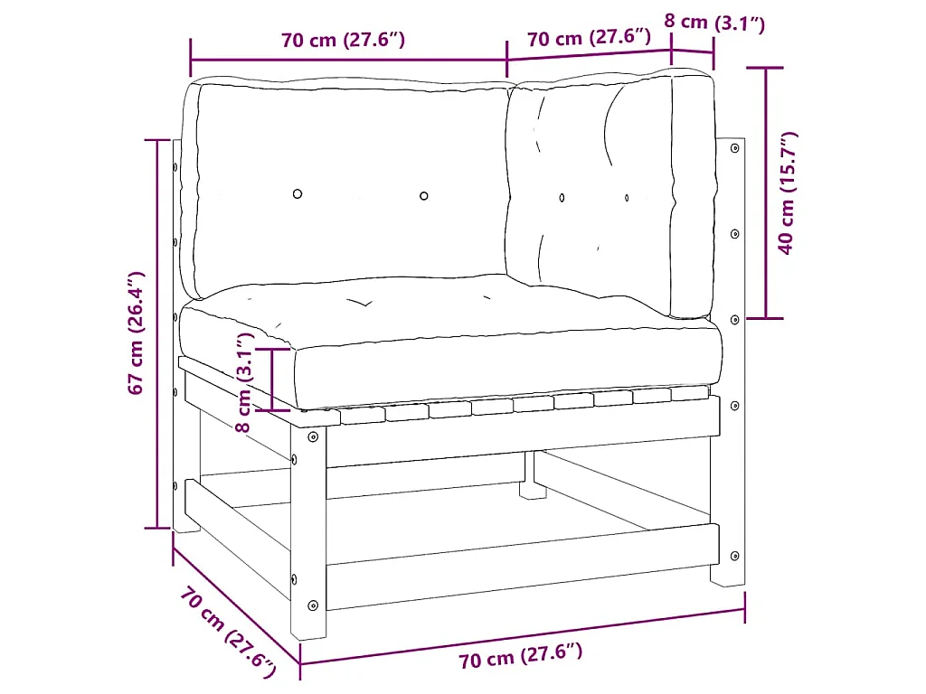 Salon de jardin 2 pcs avec coussins Blanc Bois de pin massif