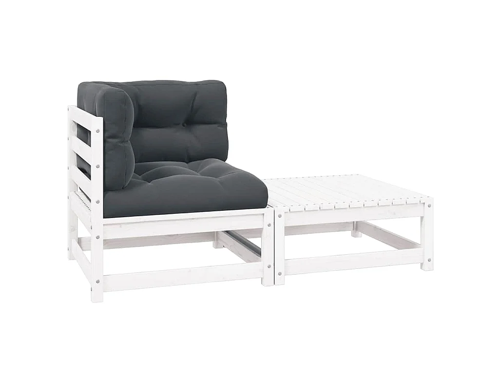 Salon de jardin 2 pcs avec coussins Blanc Bois de pin massif