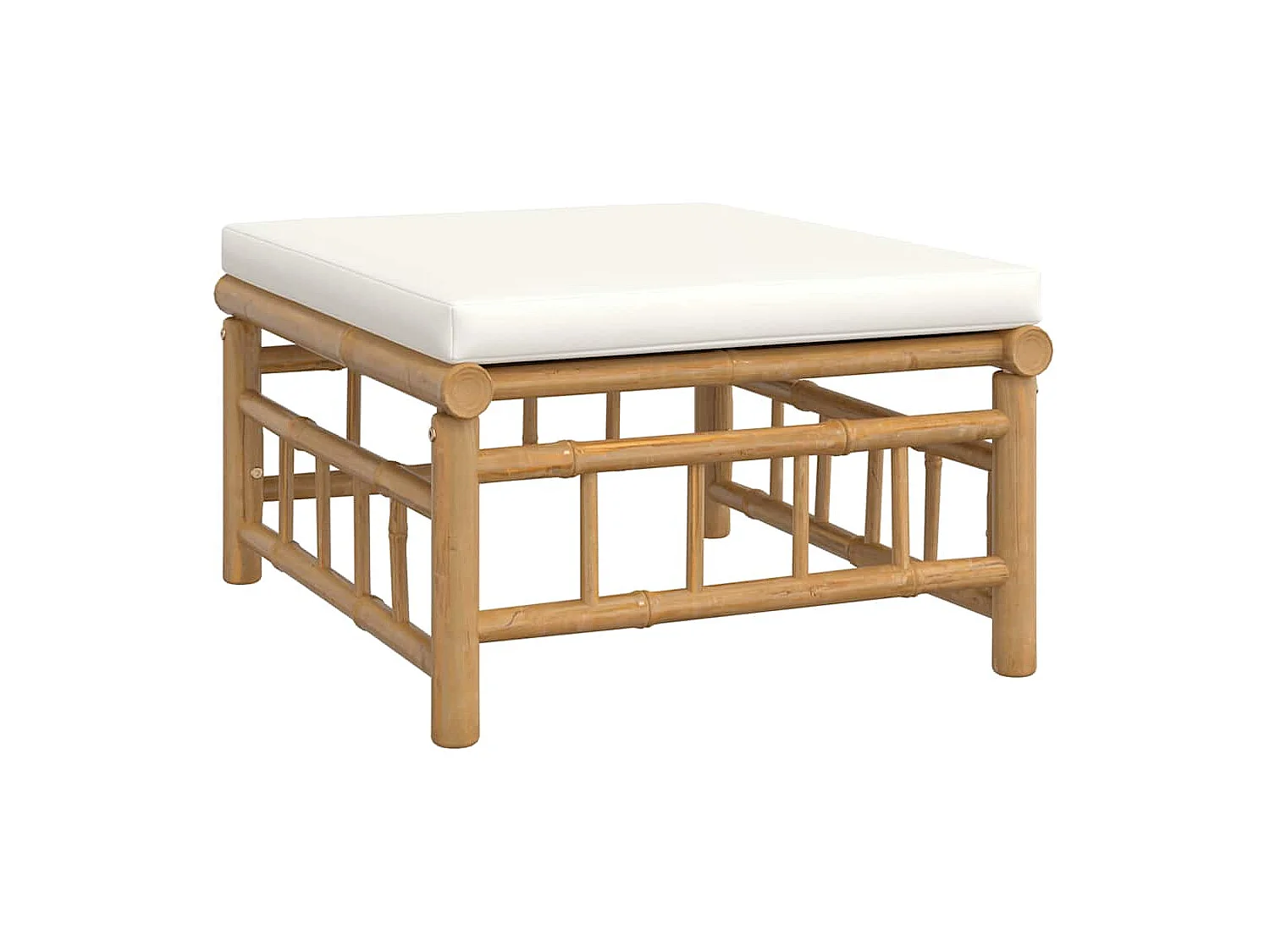 Set de muebles de jardín 3 piezas bambú y cojines blanco crema