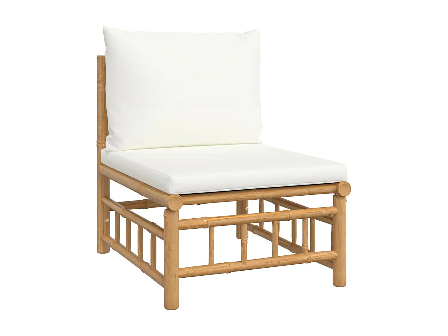 Set de muebles de jardín 3 piezas bambú y cojines blanco crema