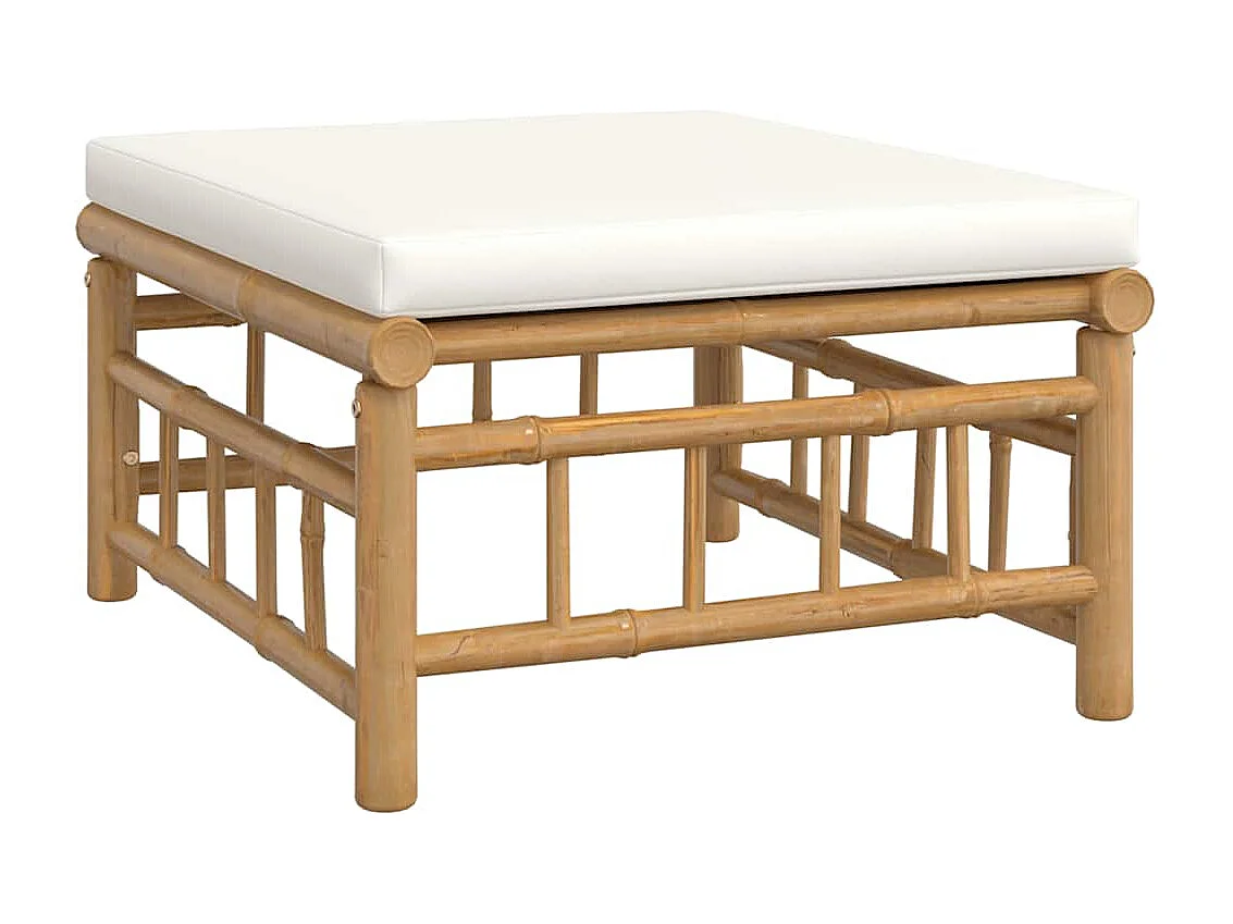 Set de muebles de jardín 3 piezas bambú y cojines blanco crema