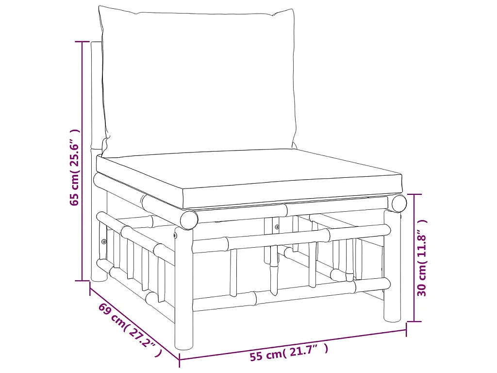 3-delige Loungeset met kussens bamboe crèmewit