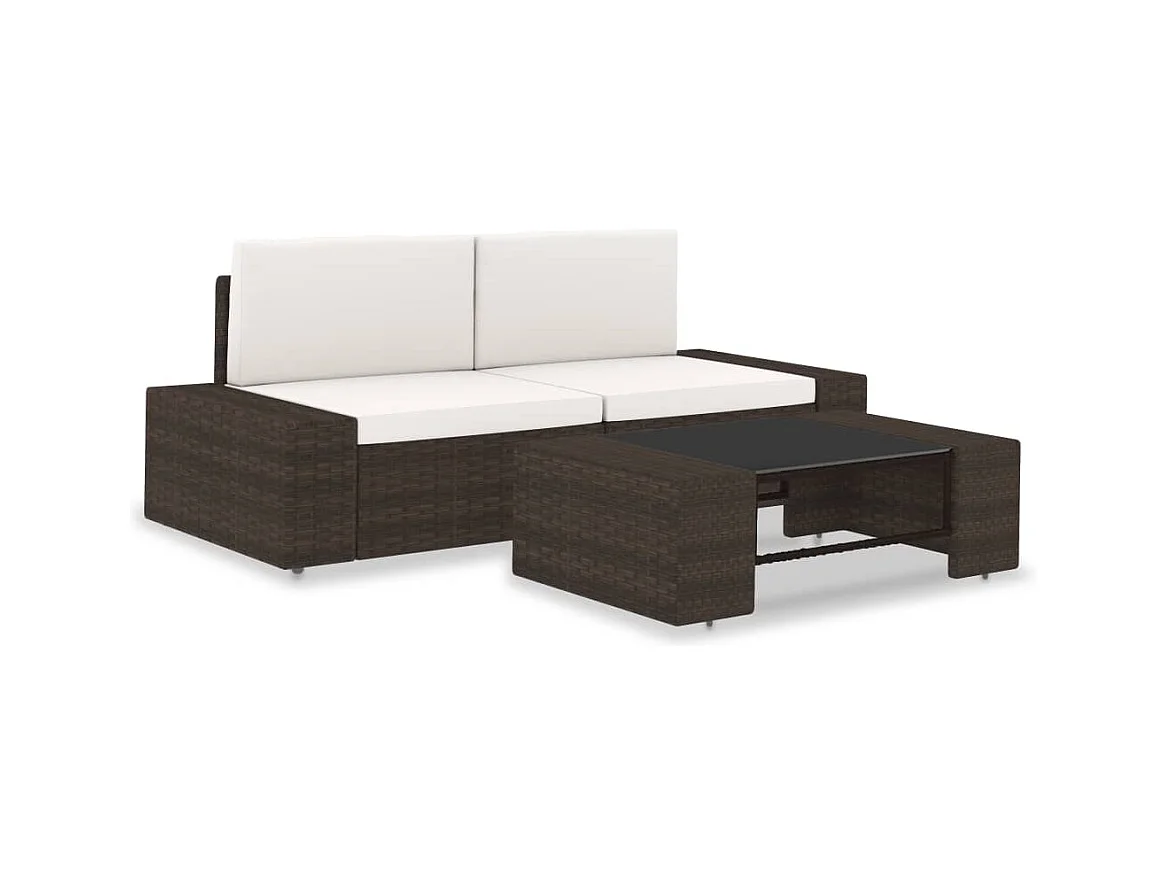 Set Divani da Giardino 3 pz in Polyrattan Marrone