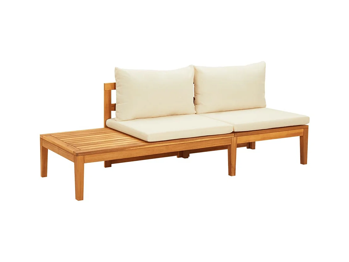 Tuinbank met tafel en crèmewitte kussens massief acaciahout