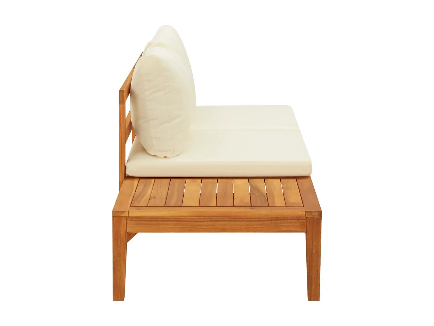 Banc de jardin avec table et coussins Blanc crème Teck solide