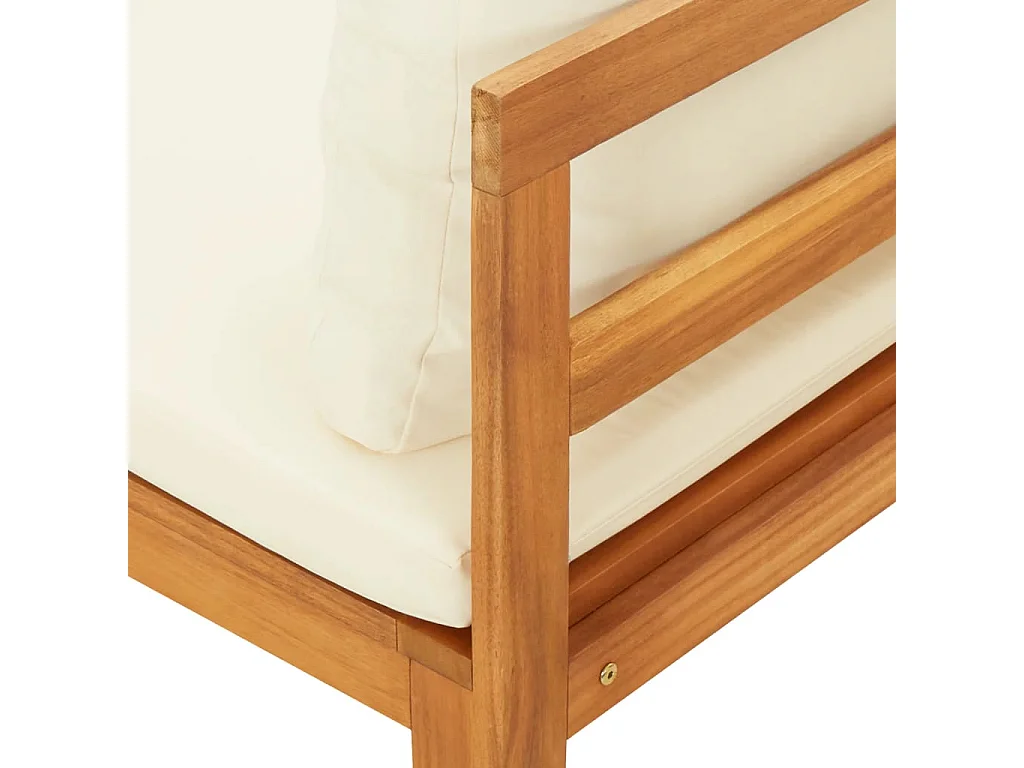 Banc de jardin avec table et coussins Blanc crème Teck solide