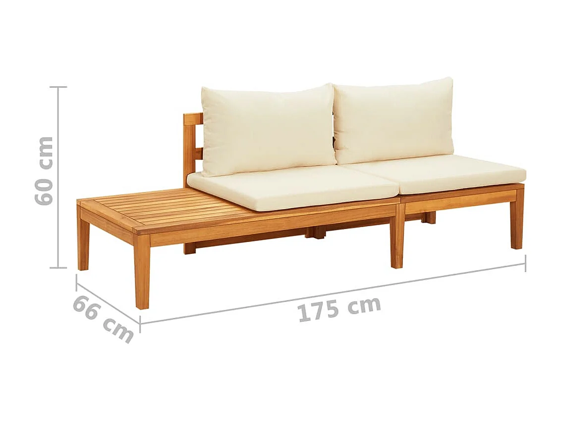 Banc de jardin avec table et coussins Blanc crème Teck solide