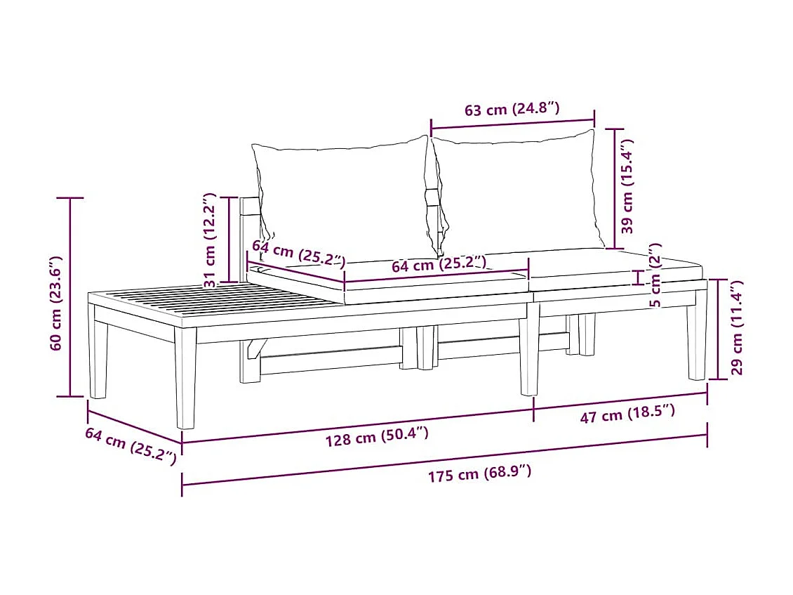 Banc de jardin avec table et coussins Blanc crème Teck solide