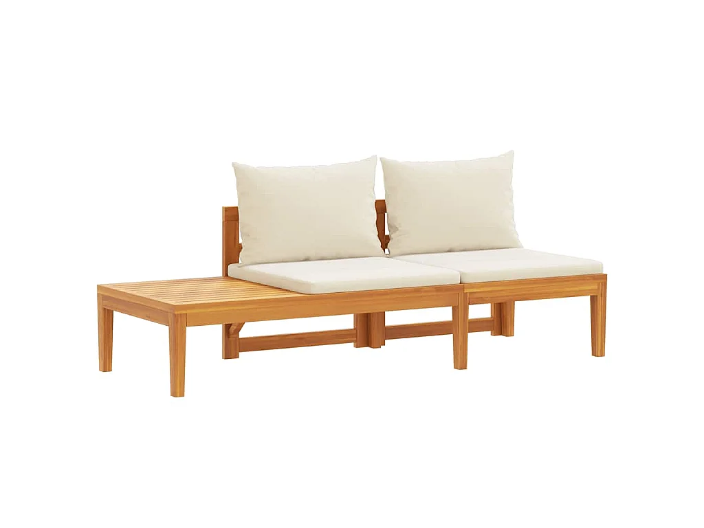 Gartenbank mit Tisch & Cremeweißen Kissen Massivholz Akazie