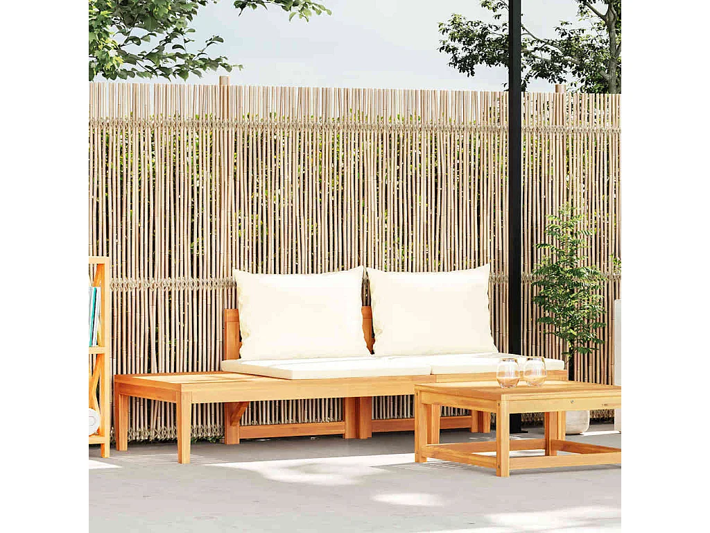 Gartenbank mit Tisch & Cremeweißen Kissen Massivholz Akazie