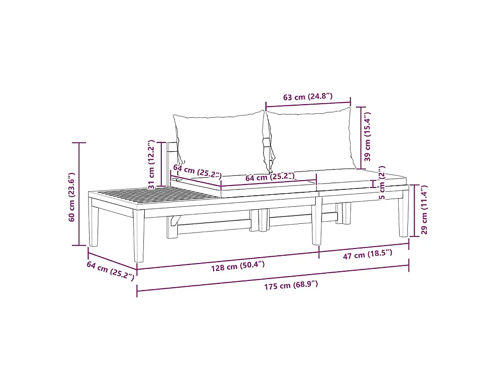 Gartenbank mit Tisch & Cremeweißen Kissen Massivholz Akazie
