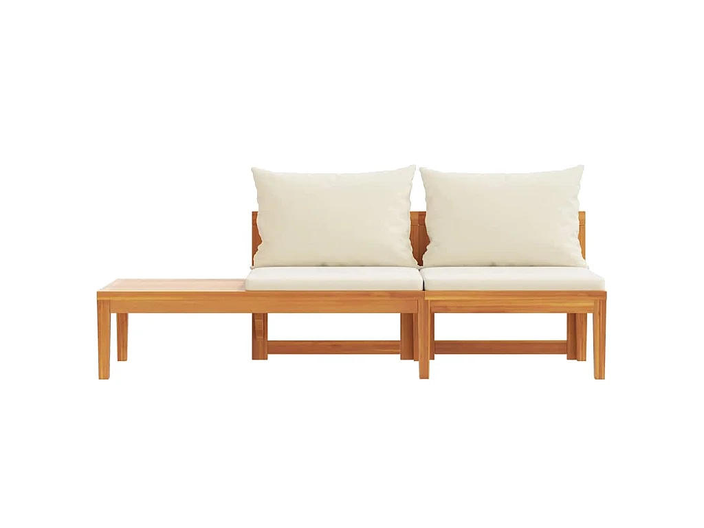 Gartenbank mit Tisch & Cremeweißen Kissen Massivholz Akazie