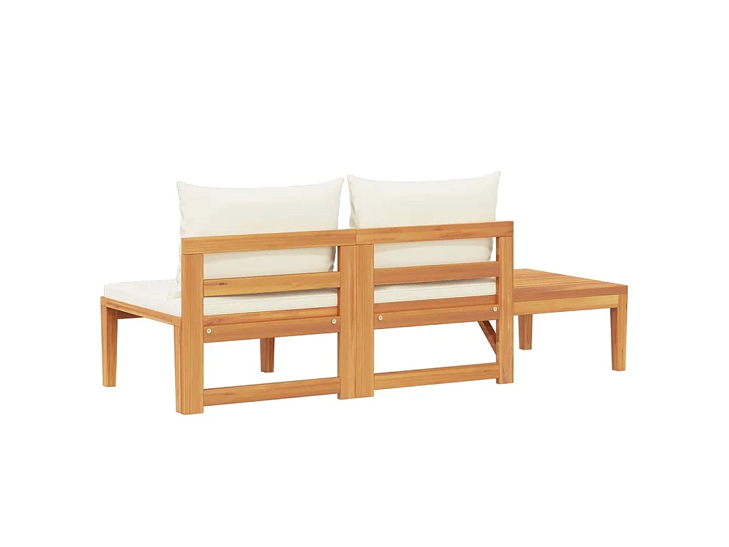 Gartenbank mit Tisch & Cremeweißen Kissen Massivholz Akazie