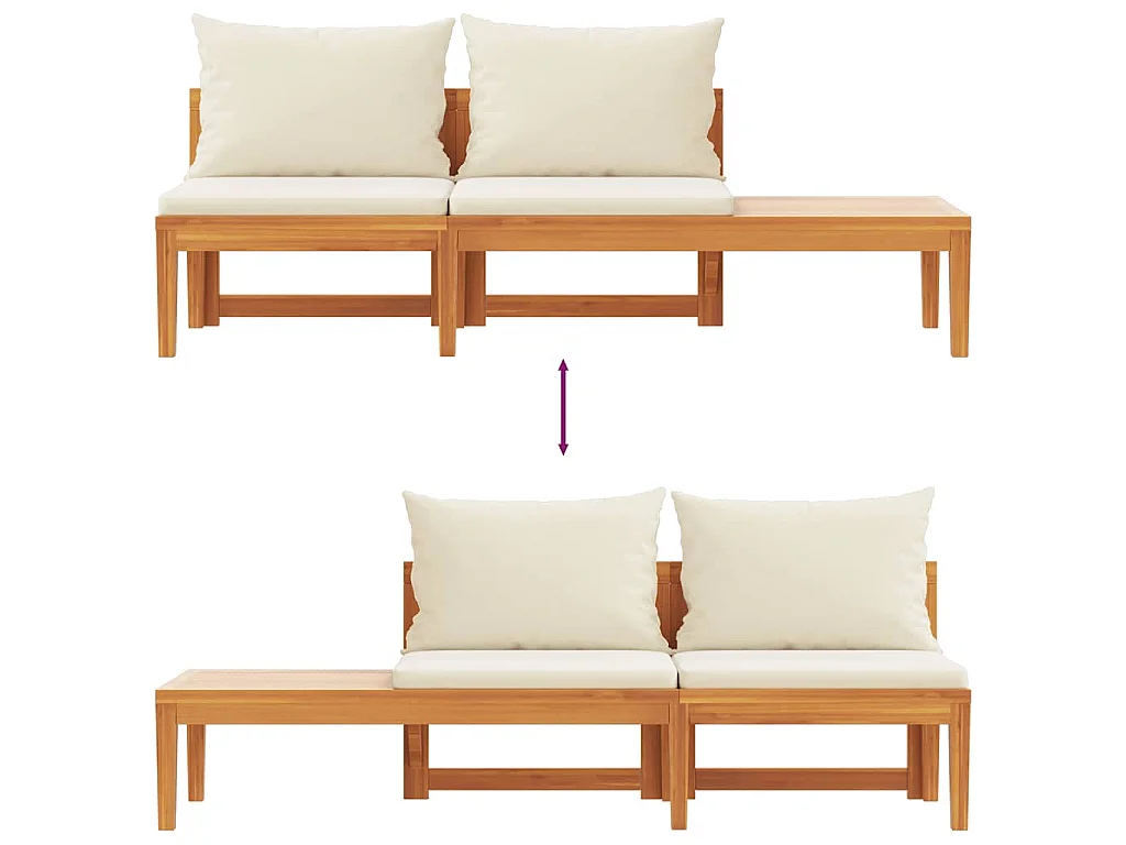 Gartenbank mit Tisch & Cremeweißen Kissen Massivholz Akazie