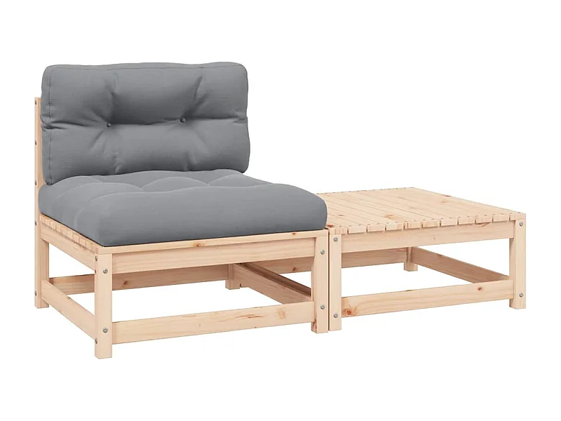 2 pcs conjunto lounge de jardim com almofadões pinho maciço