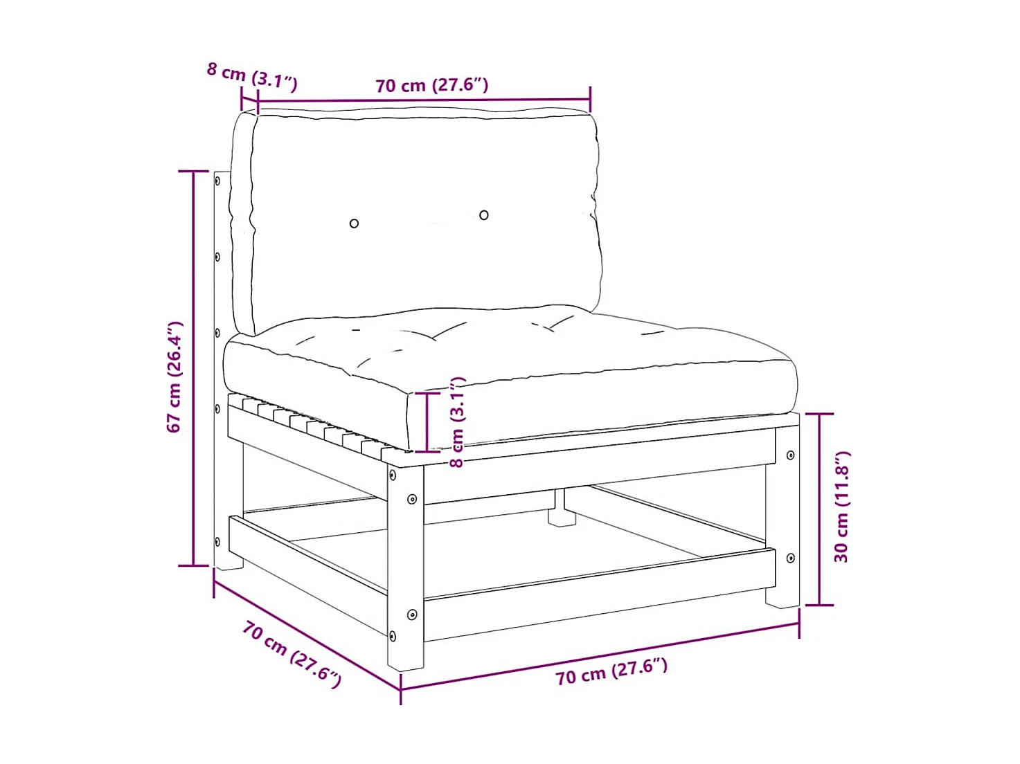 2-delige Loungeset met kussens massief grenenhout