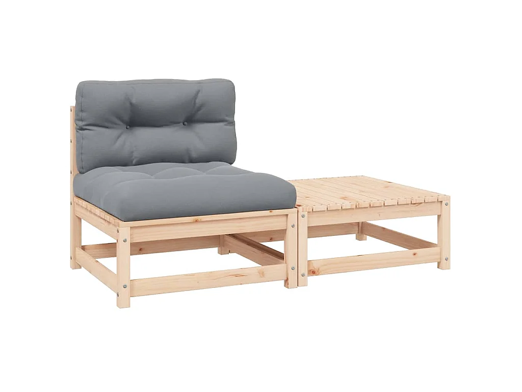 Salon de jardin 2 pcs avec coussins Bois de pin massif