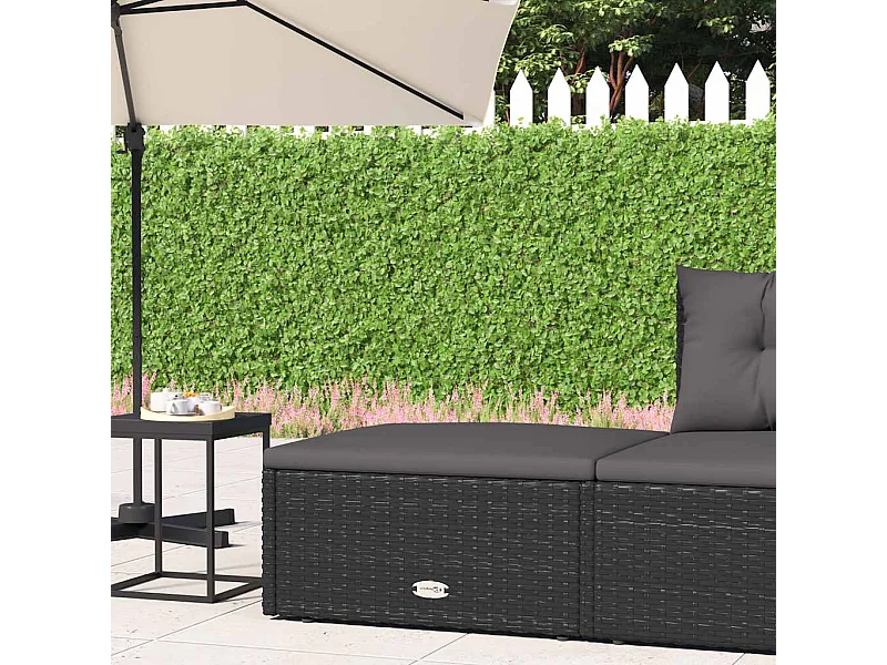 Apoio de pés para jardim com almofadão vime PE preto