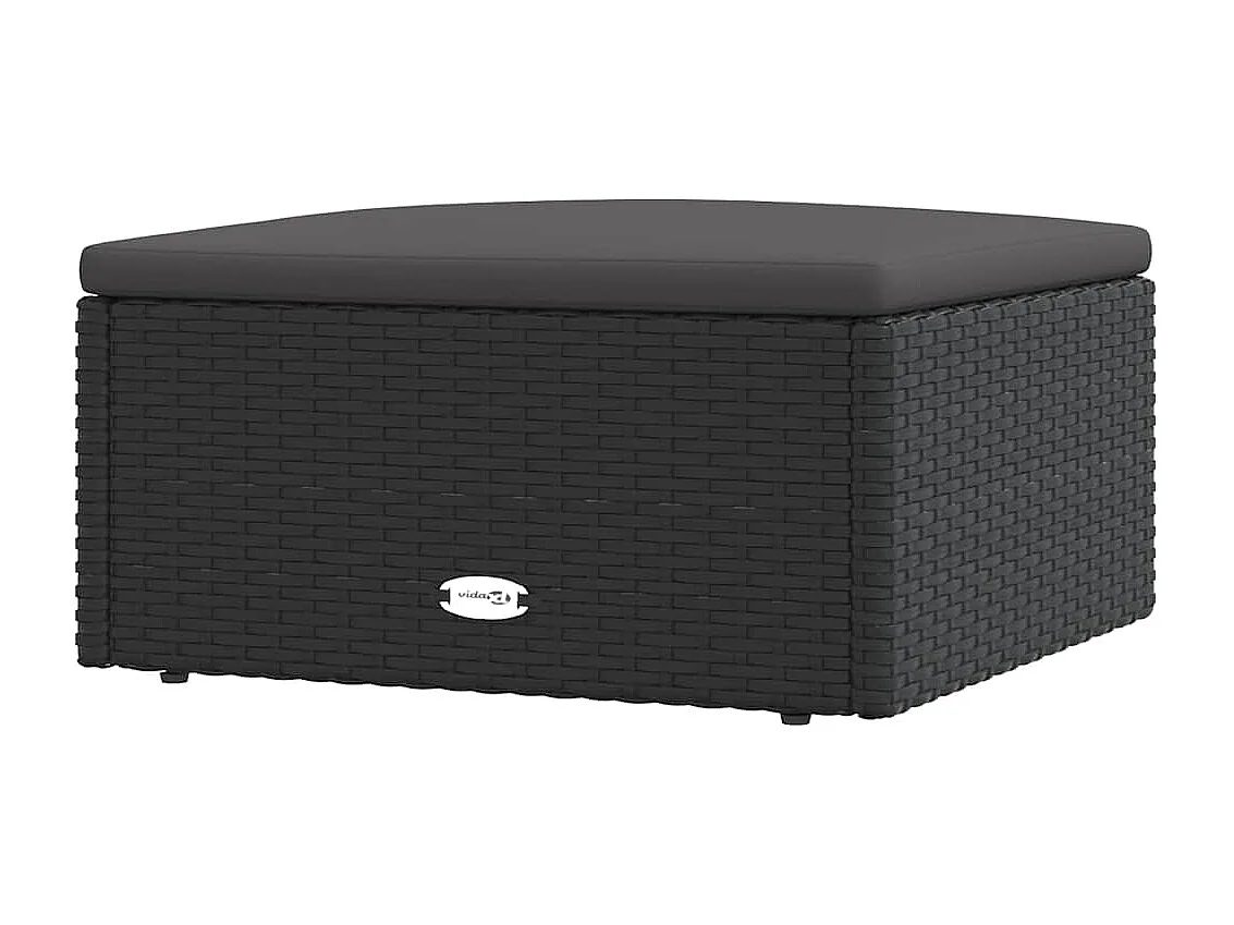 Poggiapiedi da Giardino con Cuscino in Polyrattan Nero