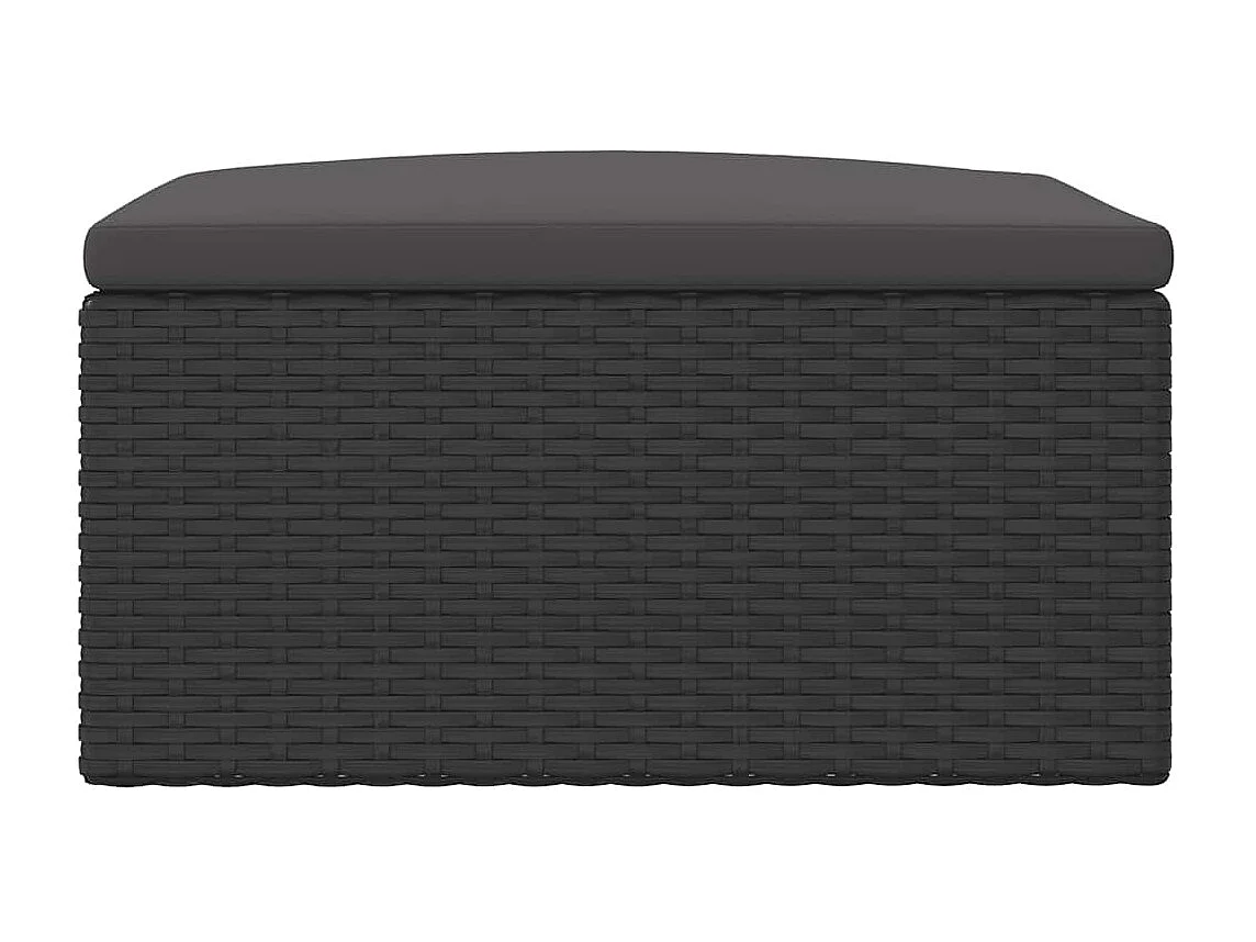 Poggiapiedi da Giardino con Cuscino in Polyrattan Nero