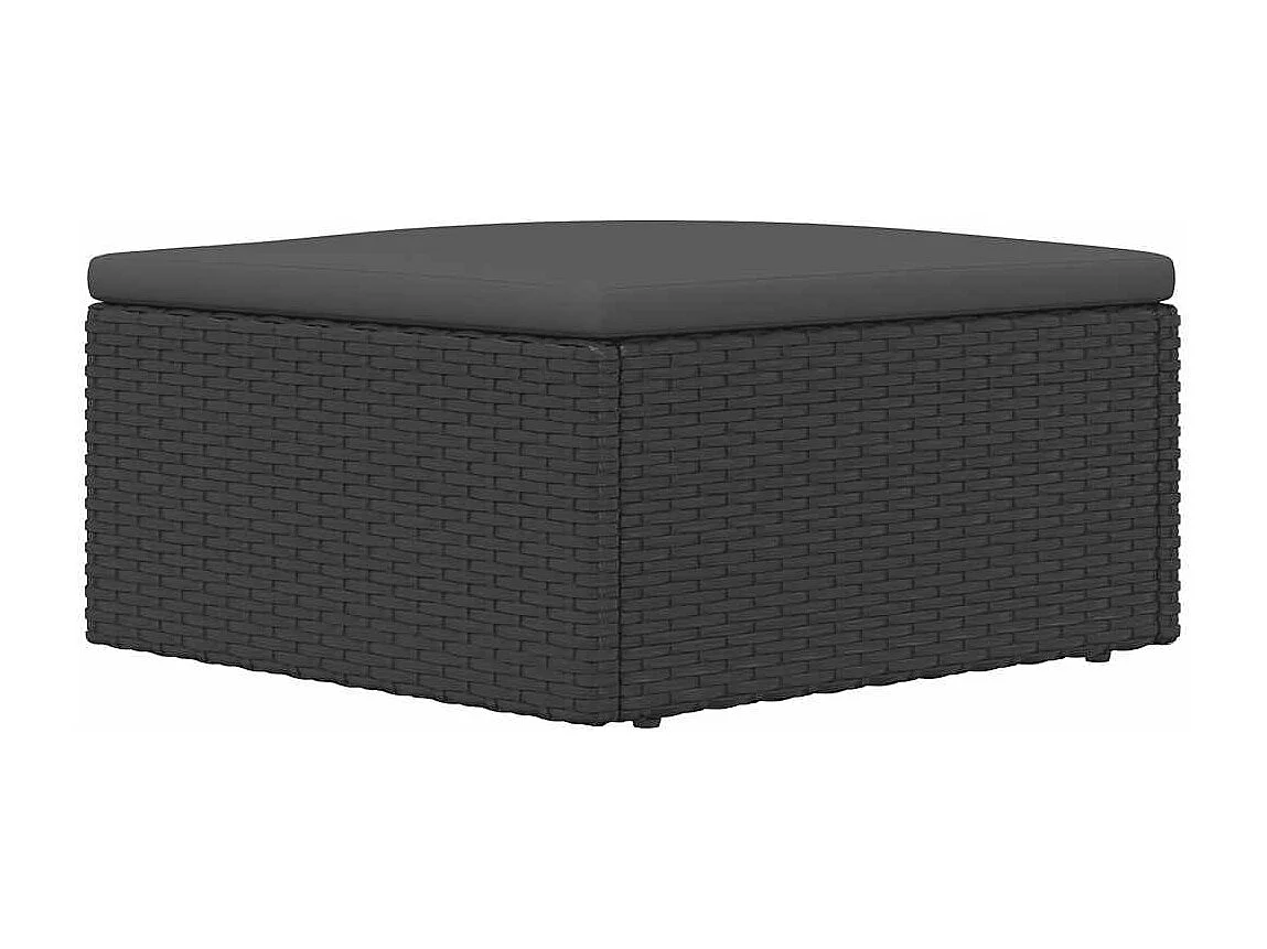 Poggiapiedi da Giardino con Cuscino in Polyrattan Nero