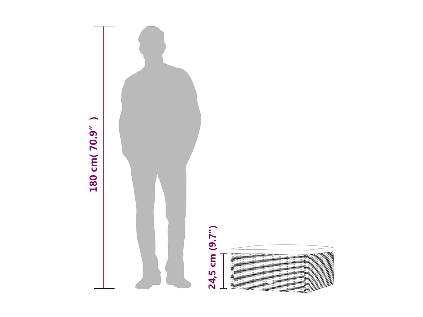 Poggiapiedi da Giardino con Cuscino in Polyrattan Nero