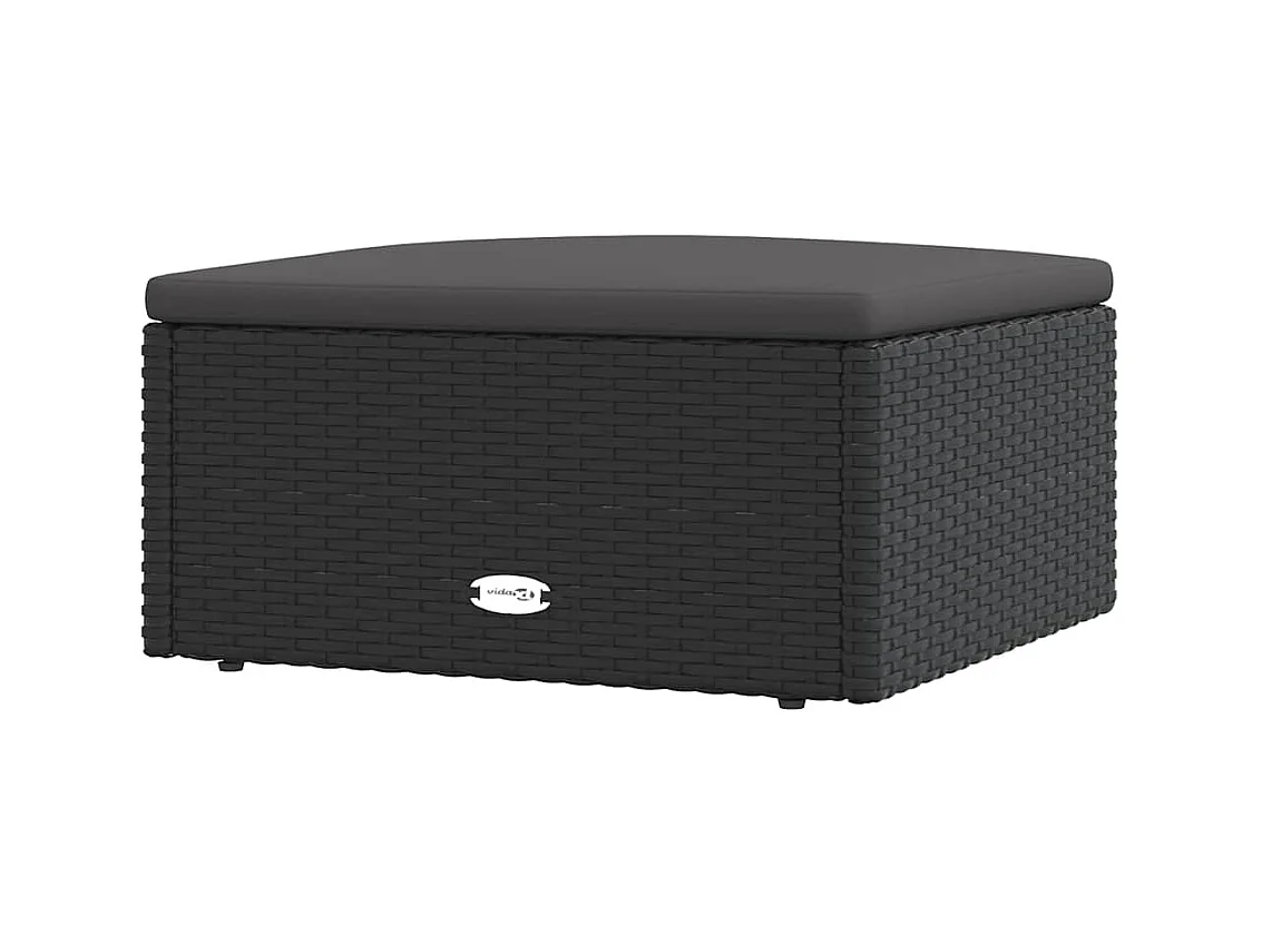 Poggiapiedi da Giardino con Cuscino in Polyrattan Nero