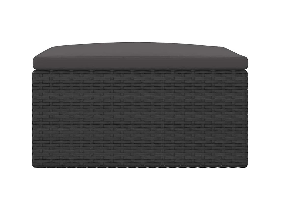 Poggiapiedi da Giardino con Cuscino in Polyrattan Nero