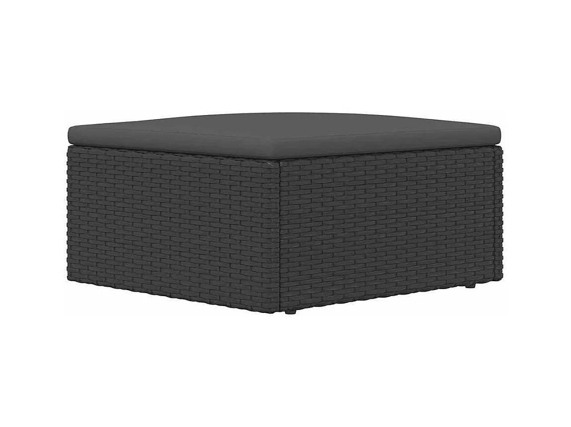 Poggiapiedi da Giardino con Cuscino in Polyrattan Nero