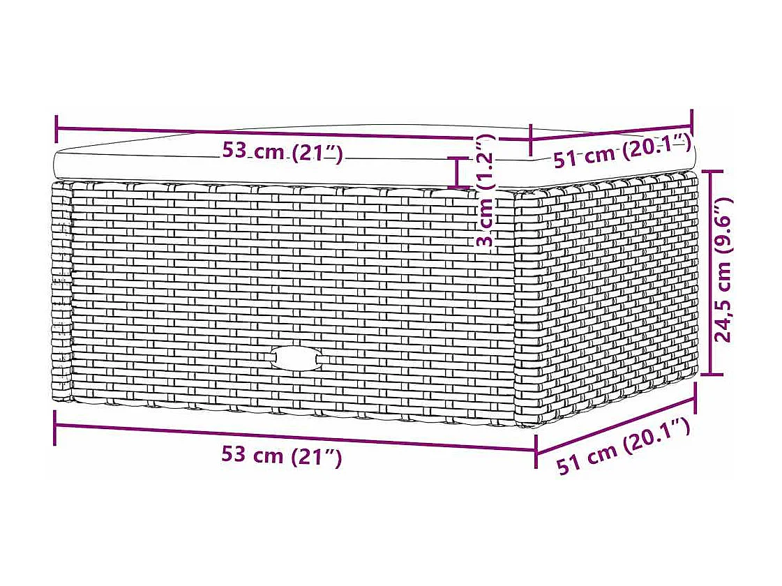 Voetensteun met kussen poly rattan zwart