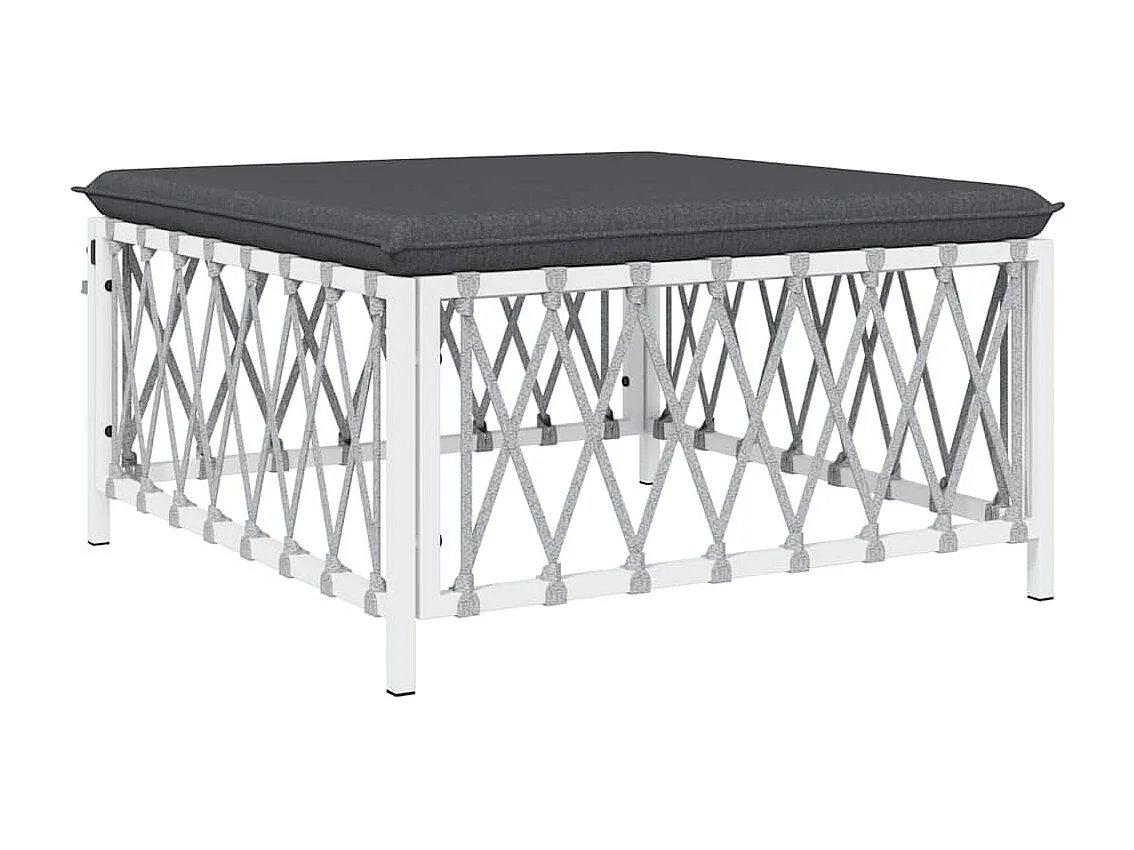 Repose-pied de jardin avec coussin blanc tissu tissé