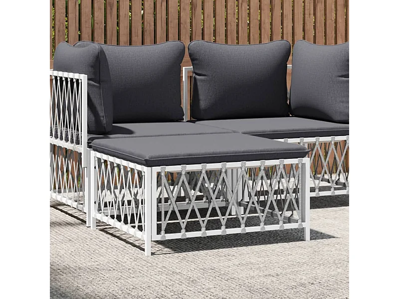 Gartenhocker mit Kissen Weiß Gewebe