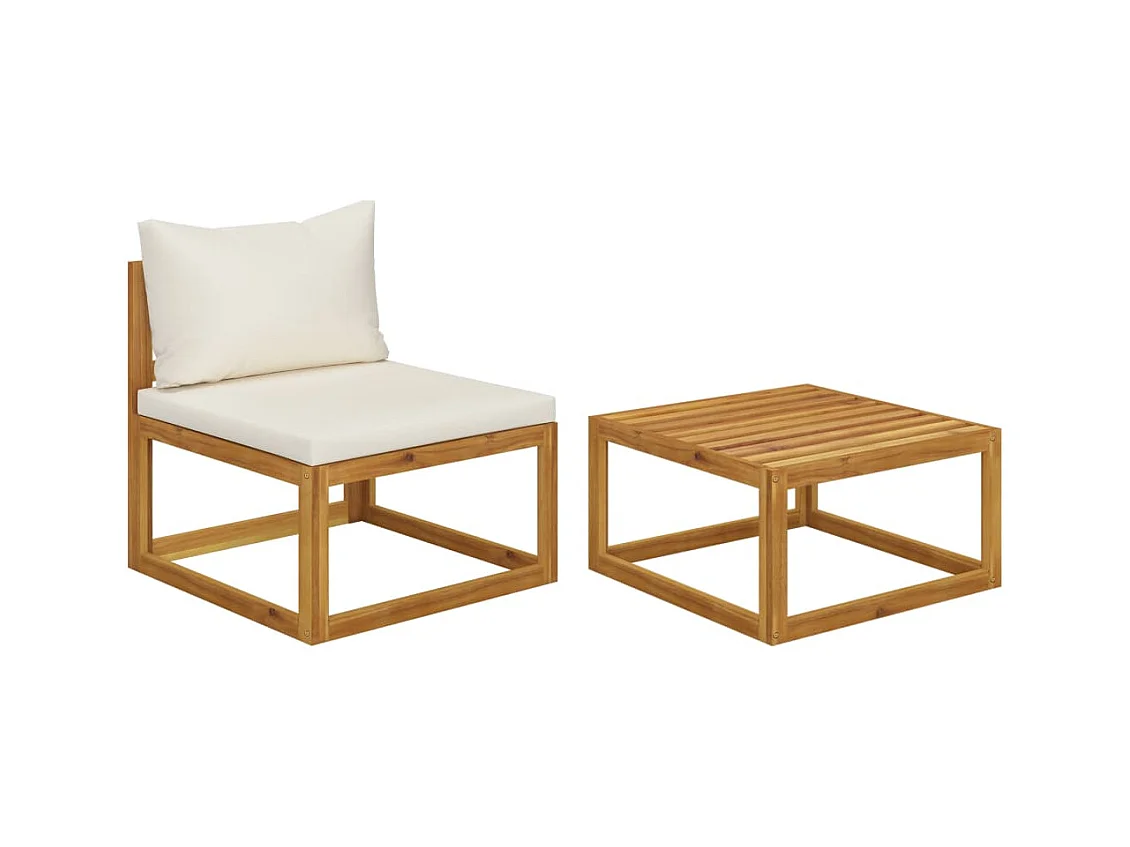 Salon de jardin 2 pcs avec coussin Bois d'acacia solide