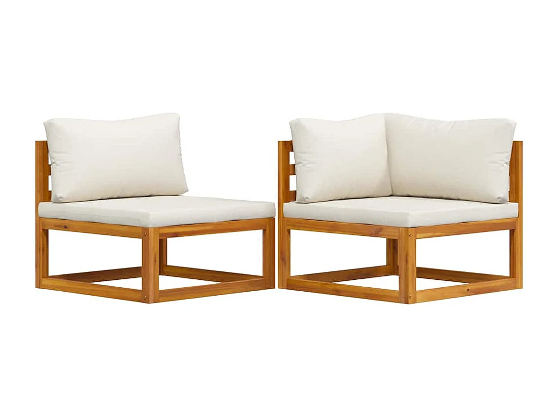 Set Divani da Giardino 2 pz con Cuscini Bianco Crema in Acacia